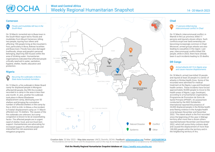 West and Central Africa: Weekly Regional Humanitarian Snapshot (14 - 20 March 2023) - Democratic Republic of the Congo - HCNTimes.com