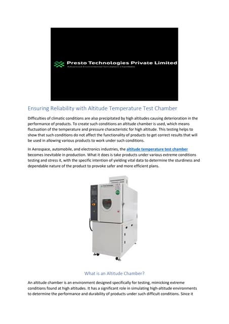 Ensuring Reliability with Altitude Temperature Test Chamber | PDF